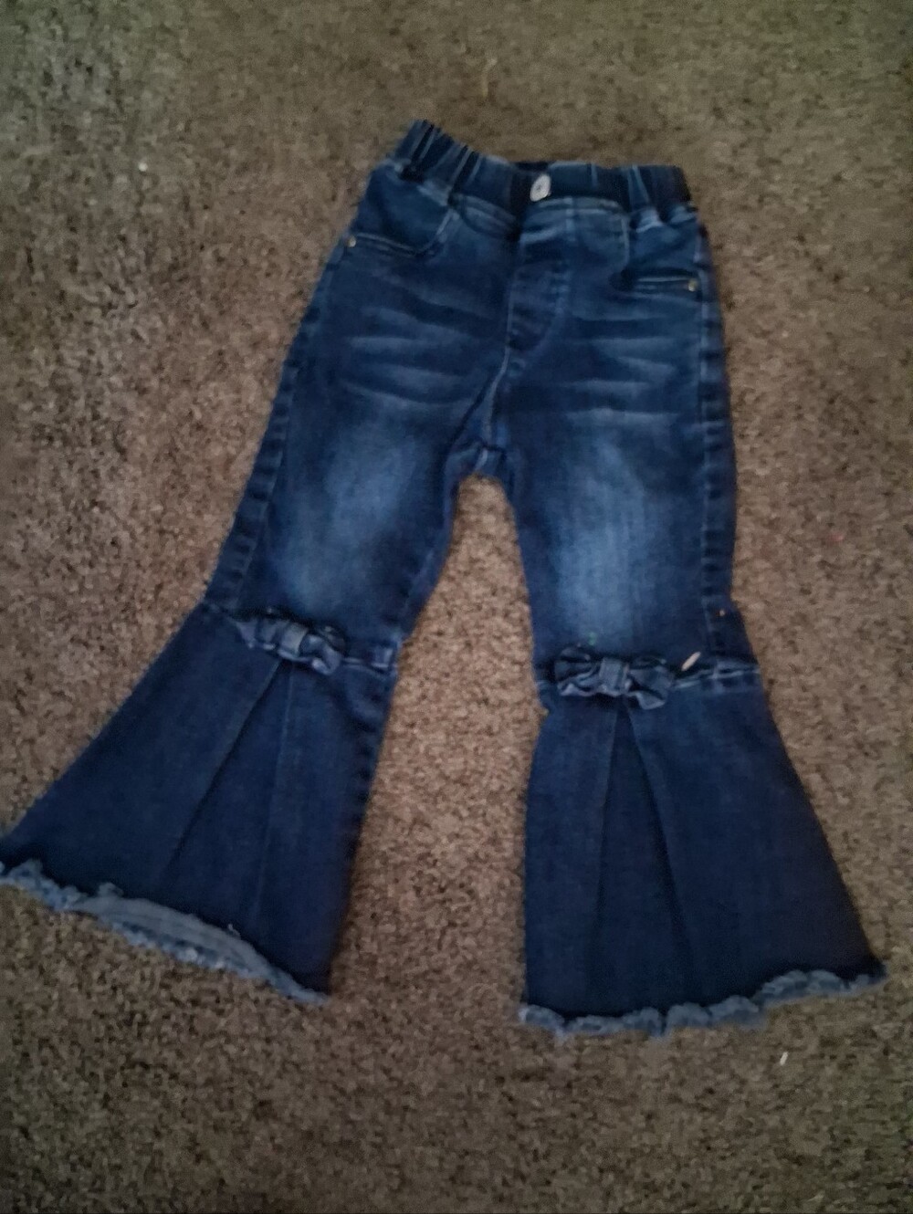 SHEIN Dark Blue Flared Jeans with Bow Trim